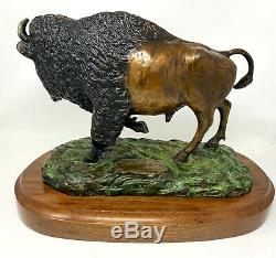 Bronze Sculpture 1992 16/50 America Bison Carl Wagner WStand 11 in Weighs 40 lbs