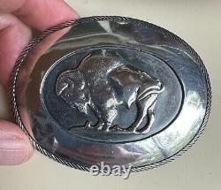 Buffalo BISON 0.925 sterling silver 3 1/4 ANTIQUE belt buckle Tom Bahe NAVAJO