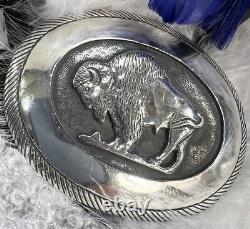 Buffalo BISON 0.925 sterling silver 3 1/4 ANTIQUE belt buckle Tom Bahe NAVAJO