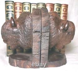 Buffalo Bison Head 5 Tall Carved Dark Brown Solid Wood Bookends 2 Piece Set