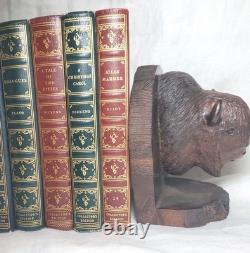 Buffalo Bison Head 5 Tall Carved Dark Brown Solid Wood Bookends 2 Piece Set