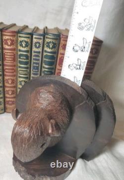 Buffalo Bison Head 5 Tall Carved Dark Brown Solid Wood Bookends 2 Piece Set