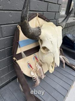 Buffalo Bison Head Skull Horns With Caps And Beautiful American Indian Mounting