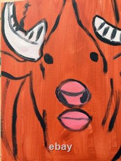 Buffalo/Bison OOAk Figurative Folk Art 14x11 Expressionism Abstract on canvas