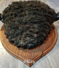 Buffalo Bison Vintage Horn Faux Head Fur Mount Cabin Hunting Lodge Decor