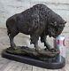 Buffalo Bison Western Native American Art 100% Bronze on Marble Sculpture Figure