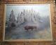 Buffalo Bison Winter Wildlife Large Beautiful Framed Oil Painting Signed Canvas
