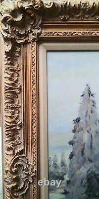 Buffalo Bison Winter Wildlife Large Beautiful Framed Oil Painting Signed Canvas