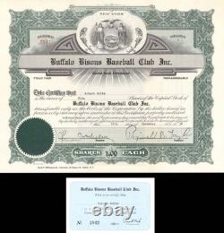 Buffalo Bisons Baseball Club Inc. 1956 dated Stock Certificate Sports Stoc