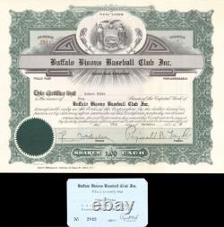 Buffalo Bisons Baseball Club Inc. 1956 dated Stock Certificate Sports Stocks