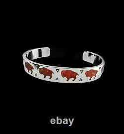 Buffalo Bracelet, 925 Sterling Silver Bracelet, Red Opal Bracelet, Bison Cuff