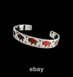 Buffalo Bracelet, 925 Sterling Silver Bracelet, Red Opal Bracelet, Bison Cuff