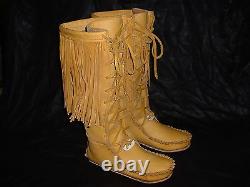 Buffalo Men's 10 Gold Knee High Moccasins indian Leather Bison Hide Leather