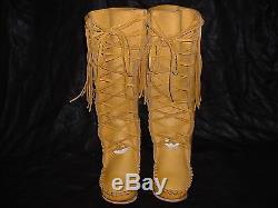 Buffalo Men's 10 Gold Knee High Moccasins indian Leather Bison Hide Leather