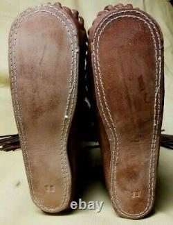 Buffalo Men's 11 Brown Knee High Moccasins indian Leather Bison Hide Leather