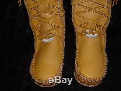 Buffalo Men's 12 Gold Knee High Moccasins indian Leather Bison Hide Leather
