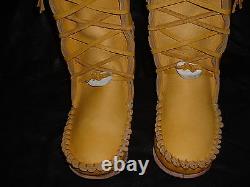 Buffalo Men's 13 Gold Knee High Moccasins indian Leather Bison Hide Leather
