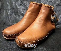 Buffalo Men's size 11 Moccasins Tobacco Brown indian Leather Bison Pueblo Style