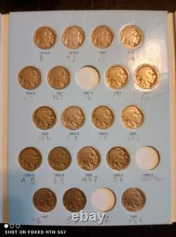 Buffalo Nickels Collection in Folder / Book, 57 Buffalo Coins, missing 7