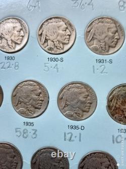 Buffalo Nickels Collection in Folder / Book, 57 Buffalo Coins, missing 7