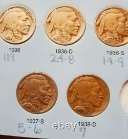 Buffalo Nickels Collection in Folder / Book, 57 Buffalo Coins, missing 7