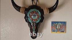 Buffalo bison skull turquoise covered wall art, wall hanging Buffalo Skull