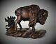 Bull Bison / Buffalo Original Black Walnut Wood Carving Sculpture By Joan Kosel