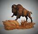 Bull Bison / Buffalo Original Cherry Wood Carving Sculpture By Joan Kosel