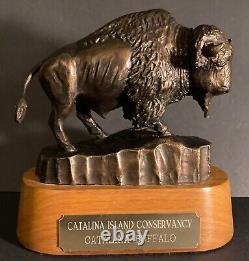 CATALINA ISLAND CONSERVANCY CATALINA BUFFALO SIGNED SCULPTURE on Base withPlaque