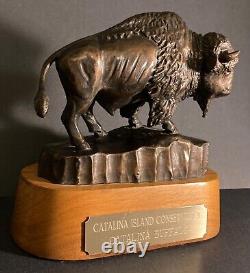 CATALINA ISLAND CONSERVANCY CATALINA BUFFALO SIGNED SCULPTURE on Base withPlaque