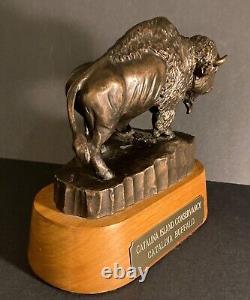 CATALINA ISLAND CONSERVANCY CATALINA BUFFALO SIGNED SCULPTURE on Base withPlaque