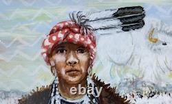 CHEROKEE Native American PORTRAIT Original Art SIGNED White Buffalo BISON Framed