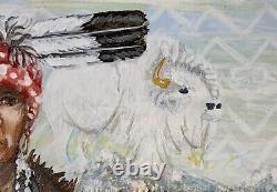 CHEROKEE Native American PORTRAIT Original Art SIGNED White Buffalo BISON Framed