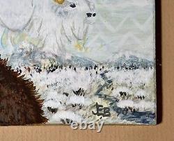 CHEROKEE Native American PORTRAIT Original Art SIGNED White Buffalo BISON Framed