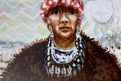 CHEROKEE Native American PORTRAIT Original Art SIGNED White Buffalo BISON Framed