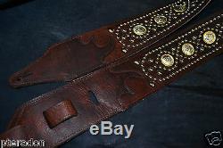 Carlino Identity Paul Stanley Style Studded Brown Bison Leather Guitar Strap