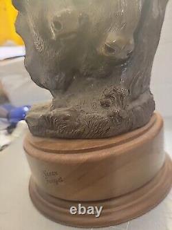 Ceramic Bison Head Figure Of 2 Buffalo Bust Never Forget On Wood Base