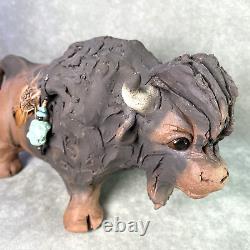 Ceranimals Whimsical Bison Buffalo Original Clay Sculpture Western Wildlife