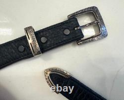 Chacon Black American Bison 1 Belt with Chacon Sterling Buckle Set 32 size belt