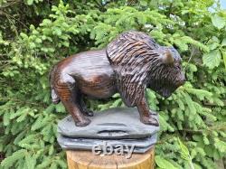 Chainsaw Carved Buffalo Bison Wood Carving Animals Wildlife Art Sculpture Statue