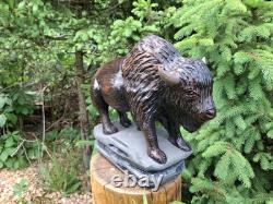 Chainsaw Carved Buffalo Bison Wood Carving Animals Wildlife Art Sculpture Statue Chainsaw Carved Buffalo Bison Wood Carving Animals Wildlife Art Sculpture Statue