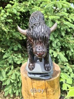 Chainsaw Carved Buffalo Bison Wood Carving Animals Wildlife Art Sculpture Statue