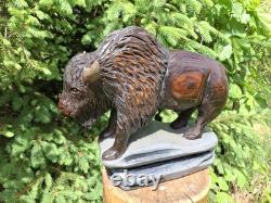 Chainsaw Carved Buffalo Bison Wood Carving Animals Wildlife Art Sculpture Statue