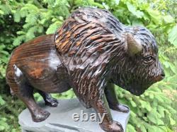 Chainsaw Carved Buffalo Bison Wood Carving Animals Wildlife Art Sculpture Statue