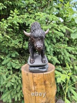 Chainsaw Carved Buffalo Bison Wood Carving Animals Wildlife Art Sculpture Statue