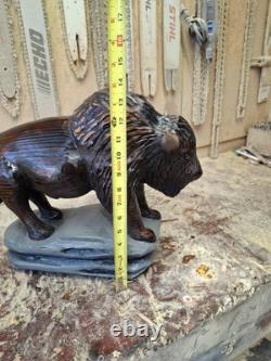 Chainsaw Carved Buffalo Bison Wood Carving Animals Wildlife Art Sculpture Statue
