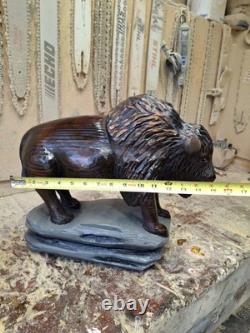 Chainsaw Carved Buffalo Bison Wood Carving Animals Wildlife Art Sculpture Statue