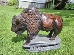 Chainsaw Carved Buffalo Bison Wood Carving Animals Wildlife Art Sculpture Statue Chainsaw Carved Buffalo Bison Wood Carving Animals Wildlife Art Sculpture Statue