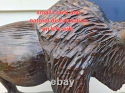 Chainsaw Carved Buffalo Bison Wood Carving Animals Wildlife Art Sculpture Statue