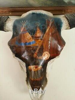Charles G. Blaylock Native American Original Oil Painting Buffalo Skull Bison